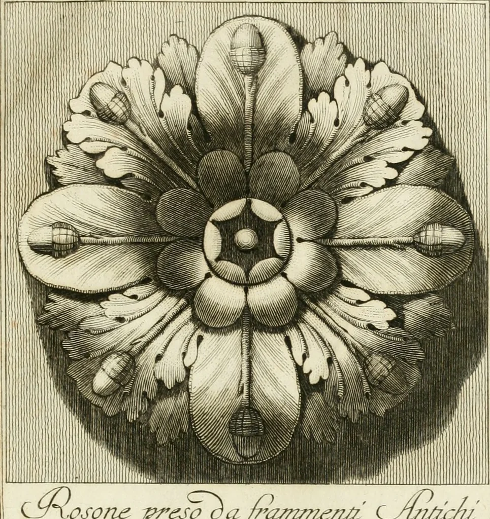 An illustration from Manuale di varj ornamenti tratti dalle fabbriche, e frammenti antichi : per uso, e commodo de' pittori, scultori, architetti, scarpellini, stuccatori, intagliatori di pietre, e legni, argentieri, giojellieri, ricamatori, ebanisti & c., 1781, leaf 110