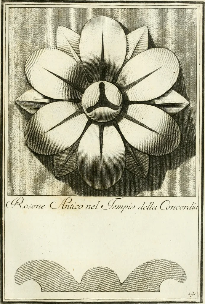 An illustration from Manuale di varj ornamenti tratti dalle fabbriche, e frammenti antichi : per uso, e commodo de' pittori, scultori, architetti, scarpellini, stuccatori, intagliatori di pietre, e legni, argentieri, giojellieri, ricamatori, ebanisti & c., 1781, leaf 38