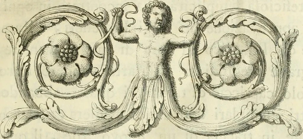 An illustration from Manuale di varj ornamenti tratti dalle fabbriche, e frammenti antichi : per uso, e commodo de' pittori, scultori, architetti, scarpellini, stuccatori, intagliatori di pietre, e legni, argentieri, giojellieri, ricamatori, ebanisti & c., 1781, leaf 6