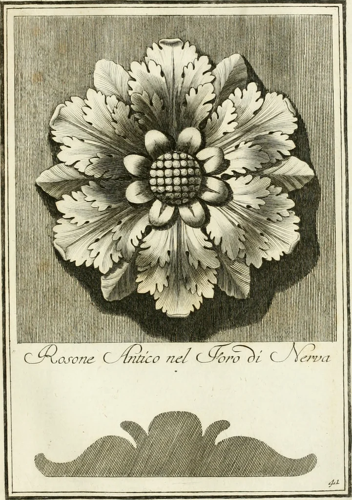 An illustration from Manuale di varj ornamenti tratti dalle fabbriche, e frammenti antichi : per uso, e commodo de' pittori, scultori, architetti, scarpellini, stuccatori, intagliatori di pietre, e legni, argentieri, giojellieri, ricamatori, ebanisti & c., 1781, leaf 92