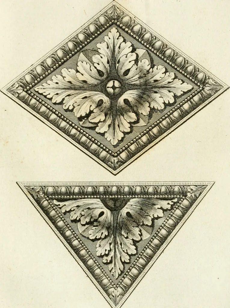 An illustration from Manuale di varj ornamenti tratti dalle fabbriche, e frammenti antichi : per uso, e commodo de' pittori, scultori, architetti, scarpellini, stuccatori, intagliatori di pietre, e legni, argentieri, giojellieri, ricamatori, ebanisti & c., 1781, leaf 22