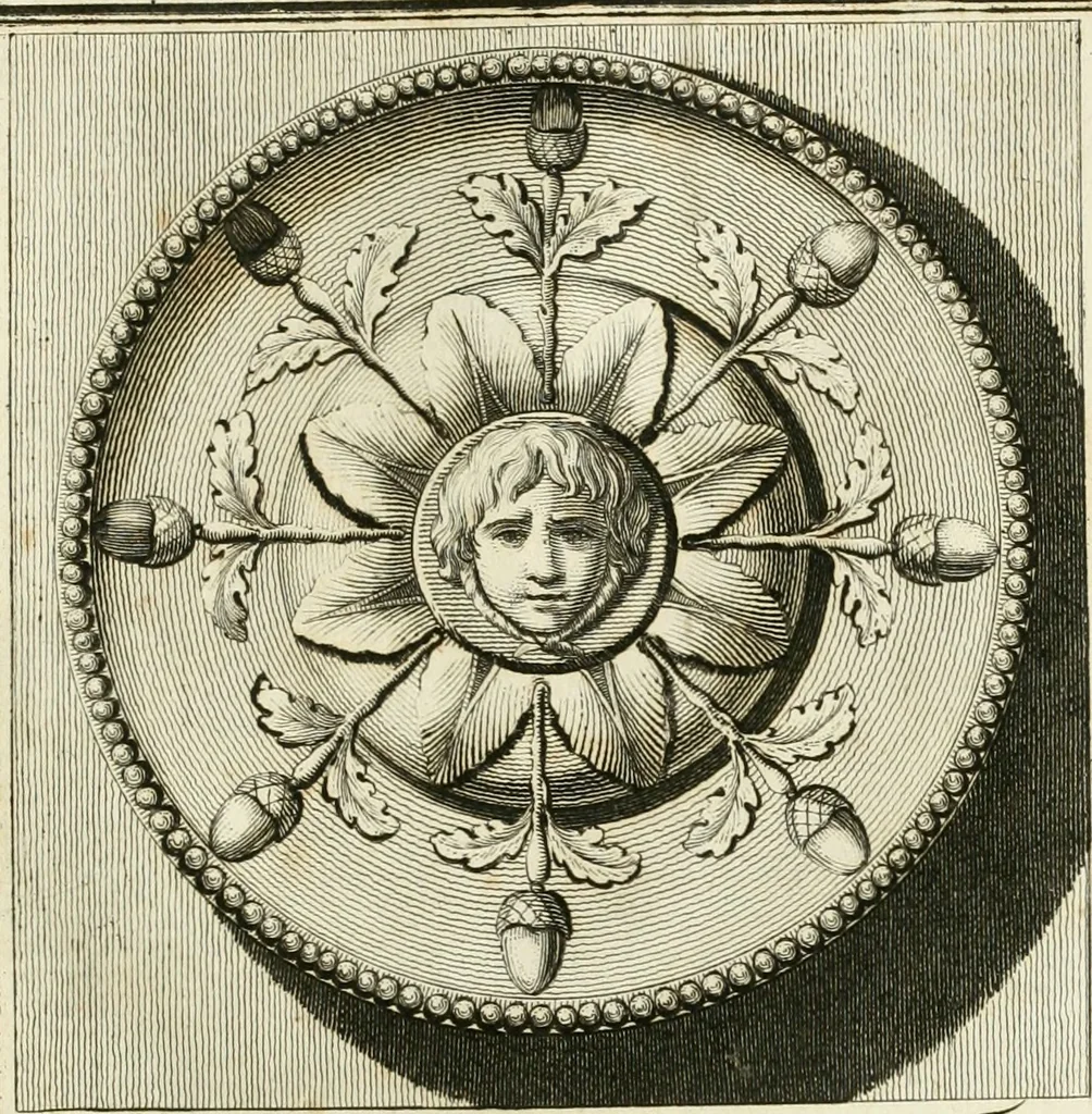 An illustration from Manuale di varj ornamenti tratti dalle fabbriche, e frammenti antichi : per uso, e commodo de' pittori, scultori, architetti, scarpellini, stuccatori, intagliatori di pietre, e legni, argentieri, giojellieri, ricamatori, ebanisti & c., 1781, leaf 34