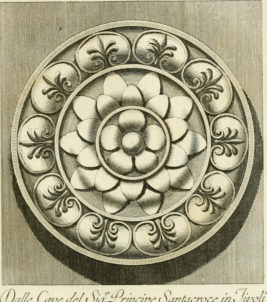 An illustration from Manuale di varj ornamenti tratti dalle fabbriche, e frammenti antichi : per uso, e commodo de' pittori, scultori, architetti, scarpellini, stuccatori, intagliatori di pietre, e legni, argentieri, giojellieri, ricamatori, ebanisti & c., 1781, leaf 62
