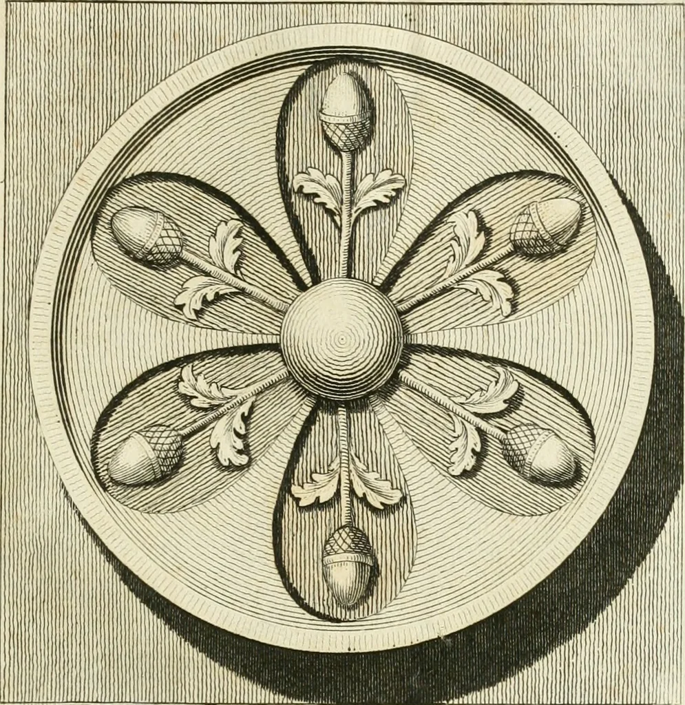An illustration from Manuale di varj ornamenti tratti dalle fabbriche, e frammenti antichi : per uso, e commodo de' pittori, scultori, architetti, scarpellini, stuccatori, intagliatori di pietre, e legni, argentieri, giojellieri, ricamatori, ebanisti & c., 1781, leaf 68