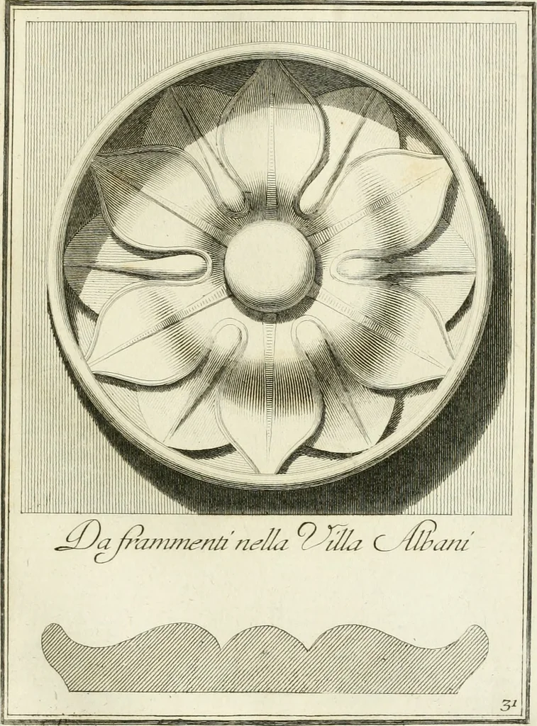 An illustration from Manuale di varj ornamenti tratti dalle fabbriche, e frammenti antichi : per uso, e commodo de' pittori, scultori, architetti, scarpellini, stuccatori, intagliatori di pietre, e legni, argentieri, giojellieri, ricamatori, ebanisti & c., 1781, leaf 70