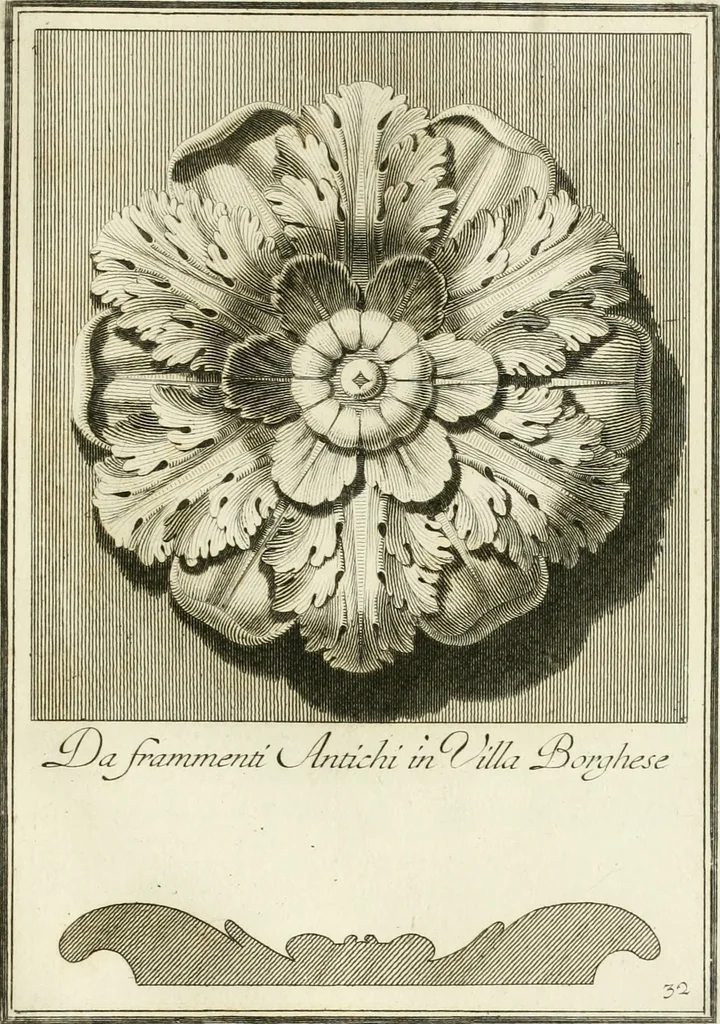 An illustration from Manuale di varj ornamenti tratti dalle fabbriche, e frammenti antichi : per uso, e commodo de' pittori, scultori, architetti, scarpellini, stuccatori, intagliatori di pietre, e legni, argentieri, giojellieri, ricamatori, ebanisti & c., 1781, leaf 72