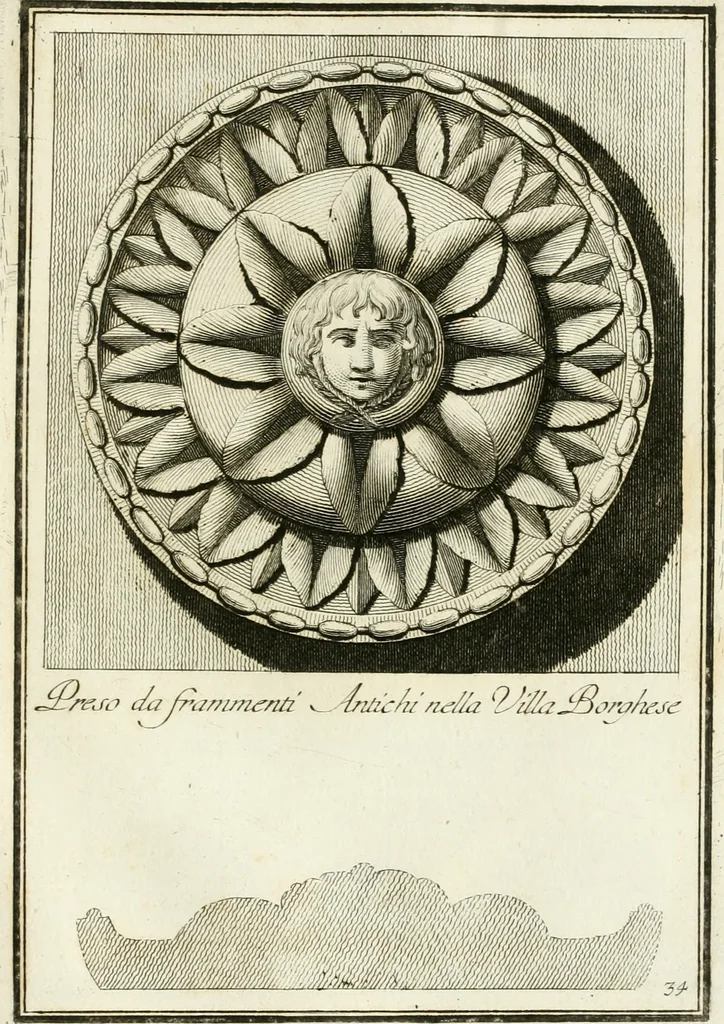 An illustration from Manuale di varj ornamenti tratti dalle fabbriche, e frammenti antichi : per uso, e commodo de' pittori, scultori, architetti, scarpellini, stuccatori, intagliatori di pietre, e legni, argentieri, giojellieri, ricamatori, ebanisti & c., 1781, leaf 76