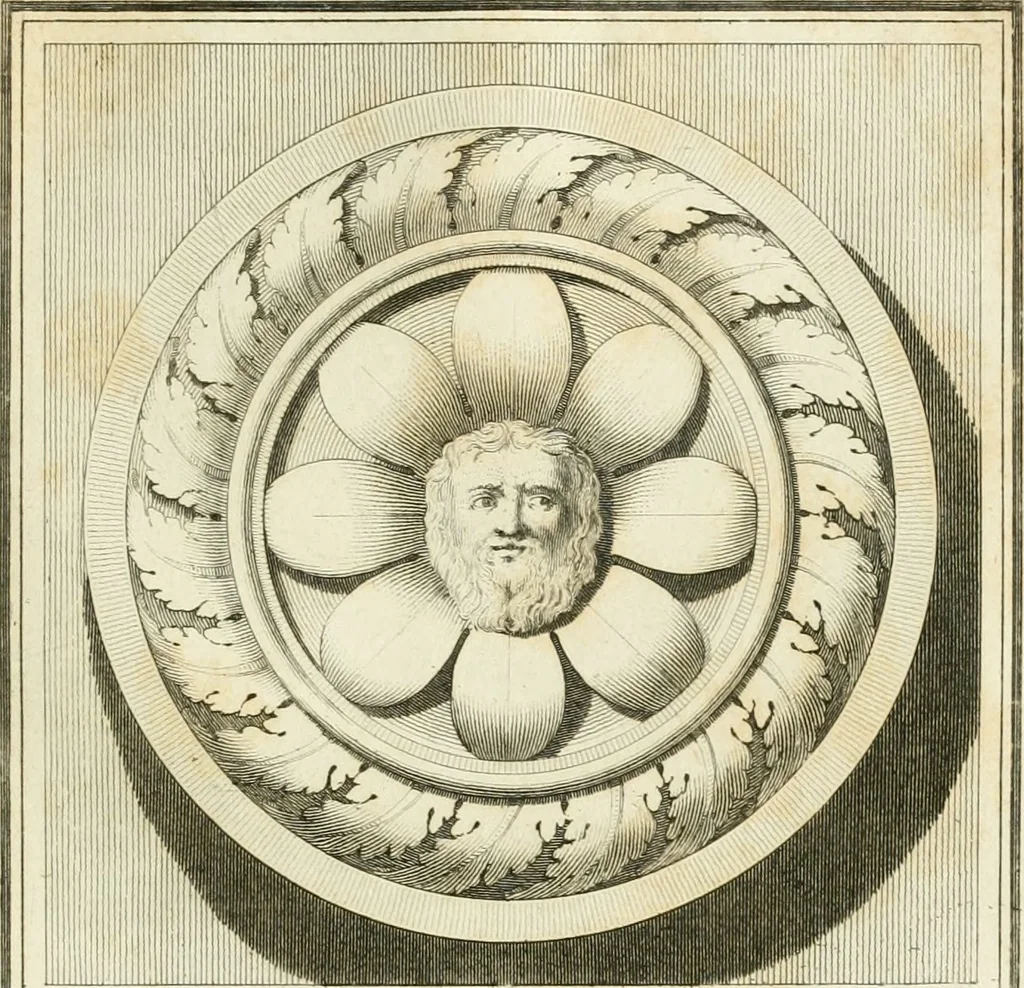 An illustration from Manuale di varj ornamenti tratti dalle fabbriche, e frammenti antichi : per uso, e commodo de' pittori, scultori, architetti, scarpellini, stuccatori, intagliatori di pietre, e legni, argentieri, giojellieri, ricamatori, ebanisti & c., 1781, leaf 82