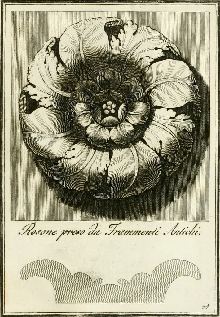 An illustration from Manuale di varj ornamenti tratti dalle fabbriche, e frammenti antichi : per uso, e commodo de' pittori, scultori, architetti, scarpellini, stuccatori, intagliatori di pietre, e legni, argentieri, giojellieri, ricamatori, ebanisti & c., 1781, leaf 96