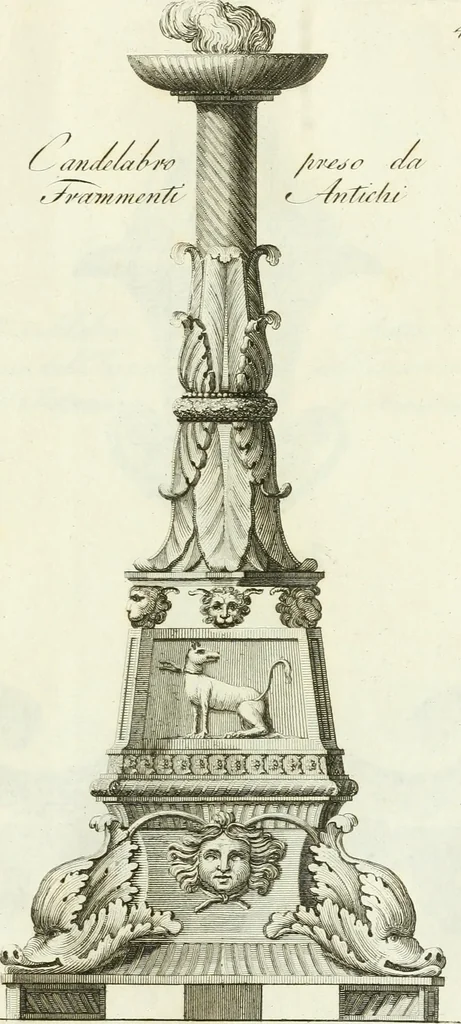 An illustration from Manuale di varj ornamenti tratti dalle fabbriche, e frammenti antichi : per uso, e commodo de' pittori, scultori, architetti, scarpellini, stuccatori, intagliatori di pietre, e legni, argentieri, giojellieri, ricamatori, ebanisti & c., 1781, leaf 104