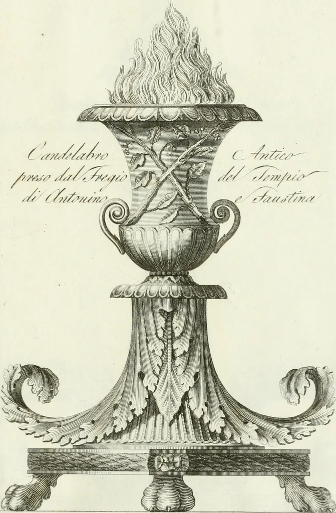 An illustration from Manuale di varj ornamenti tratti dalle fabbriche, e frammenti antichi : per uso, e commodo de' pittori, scultori, architetti, scarpellini, stuccatori, intagliatori di pietre, e legni, argentieri, giojellieri, ricamatori, ebanisti & c., 1781, leaf 106
