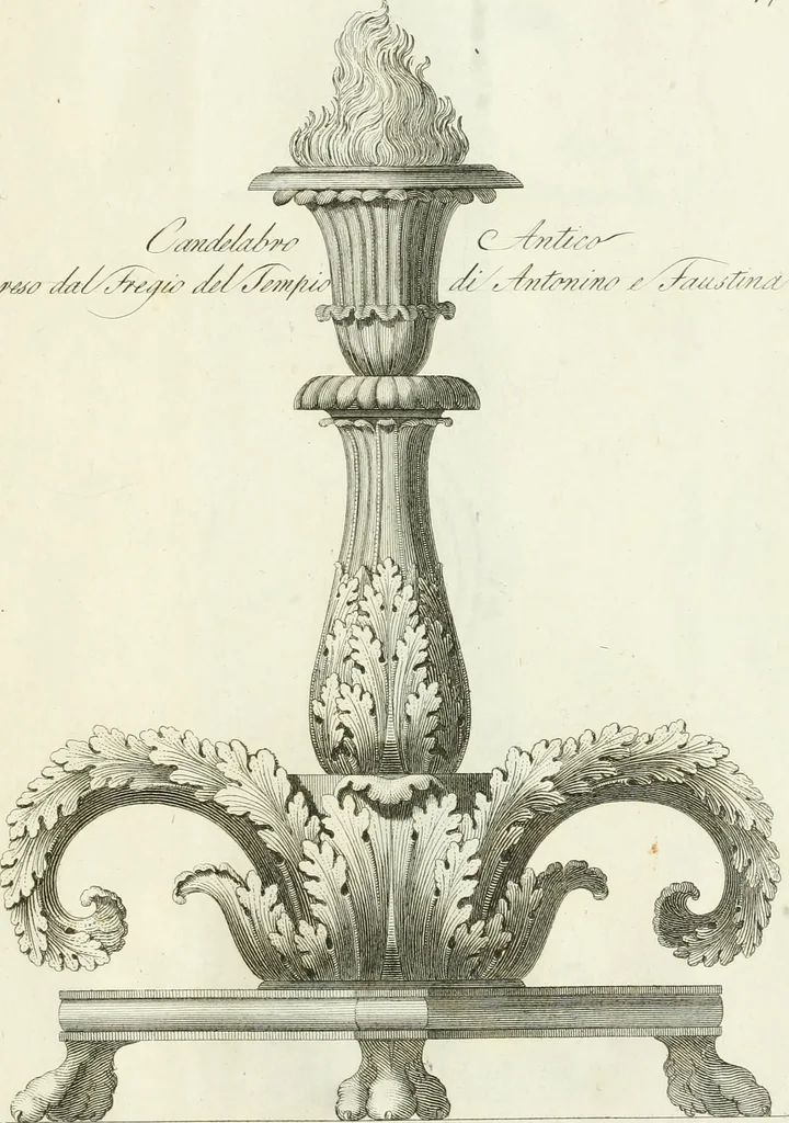 An illustration from Manuale di varj ornamenti tratti dalle fabbriche, e frammenti antichi : per uso, e commodo de' pittori, scultori, architetti, scarpellini, stuccatori, intagliatori di pietre, e legni, argentieri, giojellieri, ricamatori, ebanisti & c., 1781, leaf 108