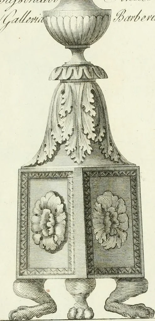 An illustration from Manuale di varj ornamenti tratti dalle fabbriche, e frammenti antichi : per uso, e commodo de' pittori, scultori, architetti, scarpellini, stuccatori, intagliatori di pietre, e legni, argentieri, giojellieri, ricamatori, ebanisti & c., 1781, leaf 118