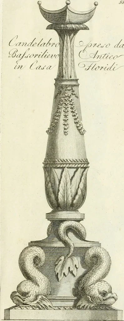 An illustration from Manuale di varj ornamenti tratti dalle fabbriche, e frammenti antichi : per uso, e commodo de' pittori, scultori, architetti, scarpellini, stuccatori, intagliatori di pietre, e legni, argentieri, giojellieri, ricamatori, ebanisti & c., 1781, leaf 124
