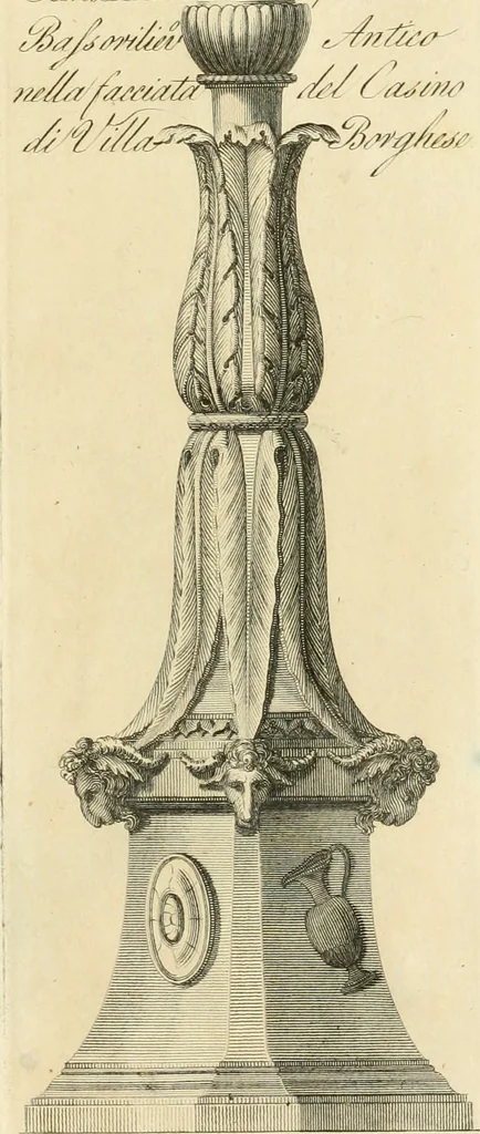An illustration from Manuale di varj ornamenti tratti dalle fabbriche, e frammenti antichi : per uso, e commodo de' pittori, scultori, architetti, scarpellini, stuccatori, intagliatori di pietre, e legni, argentieri, giojellieri, ricamatori, ebanisti & c., 1781, leaf 130