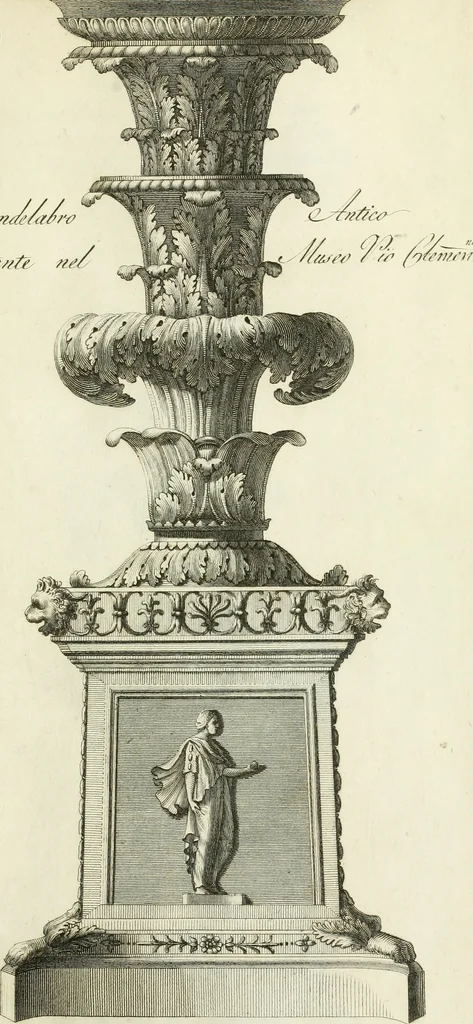 An illustration from Manuale di varj ornamenti tratti dalle fabbriche, e frammenti antichi : per uso, e commodo de' pittori, scultori, architetti, scarpellini, stuccatori, intagliatori di pietre, e legni, argentieri, giojellieri, ricamatori, ebanisti & c., 1781, leaf 18