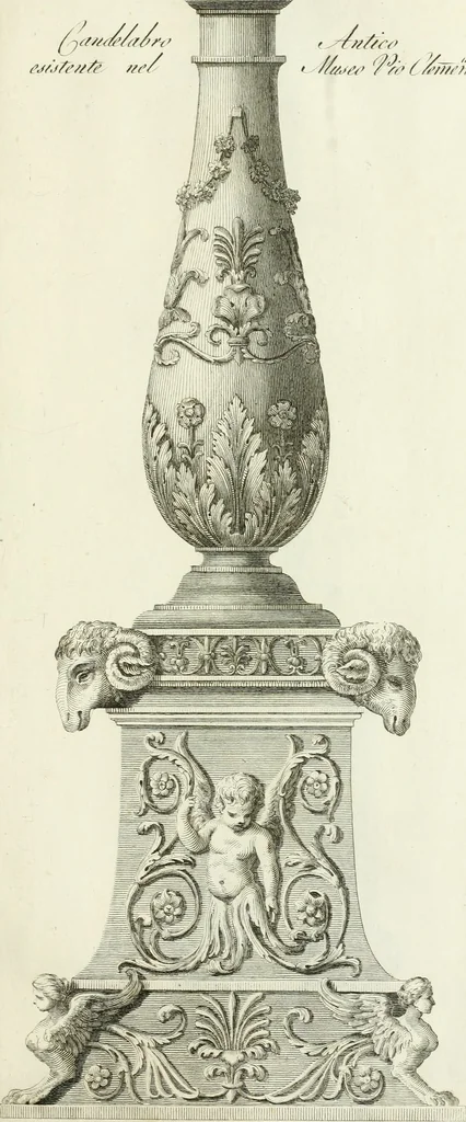 An illustration from Manuale di varj ornamenti tratti dalle fabbriche, e frammenti antichi : per uso, e commodo de' pittori, scultori, architetti, scarpellini, stuccatori, intagliatori di pietre, e legni, argentieri, giojellieri, ricamatori, ebanisti & c., 1781, leaf 30