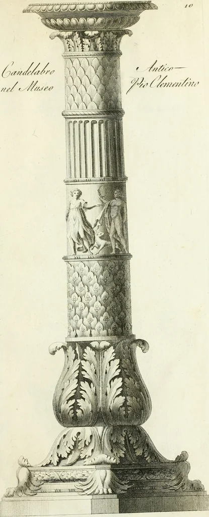 An illustration from Manuale di varj ornamenti tratti dalle fabbriche, e frammenti antichi : per uso, e commodo de' pittori, scultori, architetti, scarpellini, stuccatori, intagliatori di pietre, e legni, argentieri, giojellieri, ricamatori, ebanisti & c., 1781, leaf 34