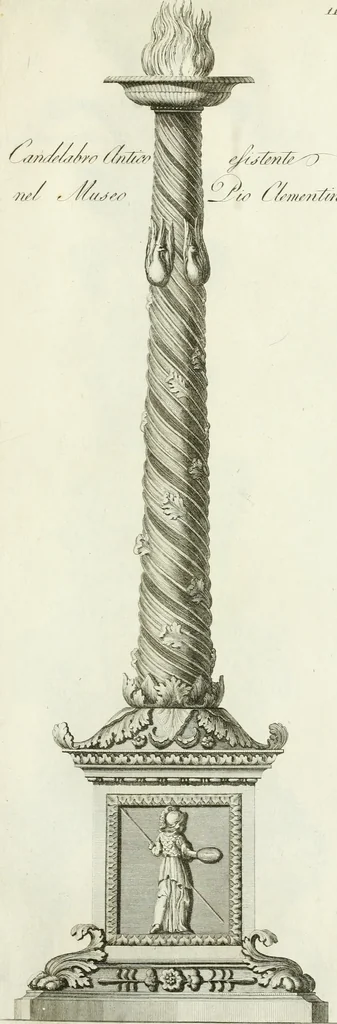 An illustration from Manuale di varj ornamenti tratti dalle fabbriche, e frammenti antichi : per uso, e commodo de' pittori, scultori, architetti, scarpellini, stuccatori, intagliatori di pietre, e legni, argentieri, giojellieri, ricamatori, ebanisti & c., 1781, leaf 36