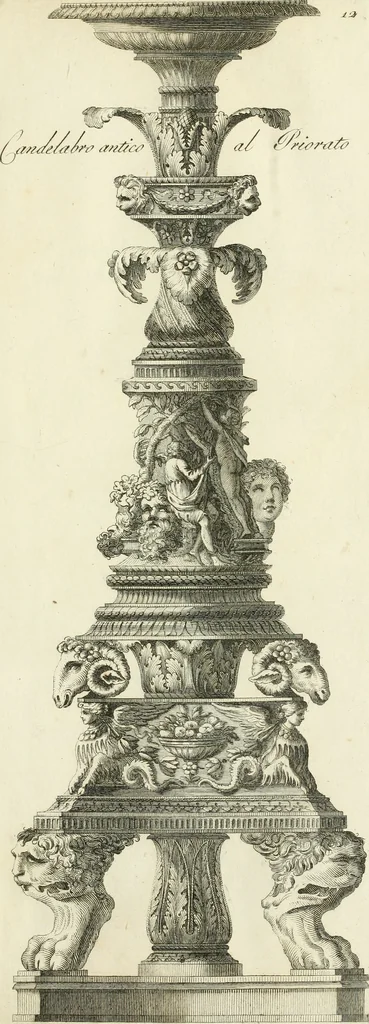 An illustration from Manuale di varj ornamenti tratti dalle fabbriche, e frammenti antichi : per uso, e commodo de' pittori, scultori, architetti, scarpellini, stuccatori, intagliatori di pietre, e legni, argentieri, giojellieri, ricamatori, ebanisti & c., 1781, leaf 38