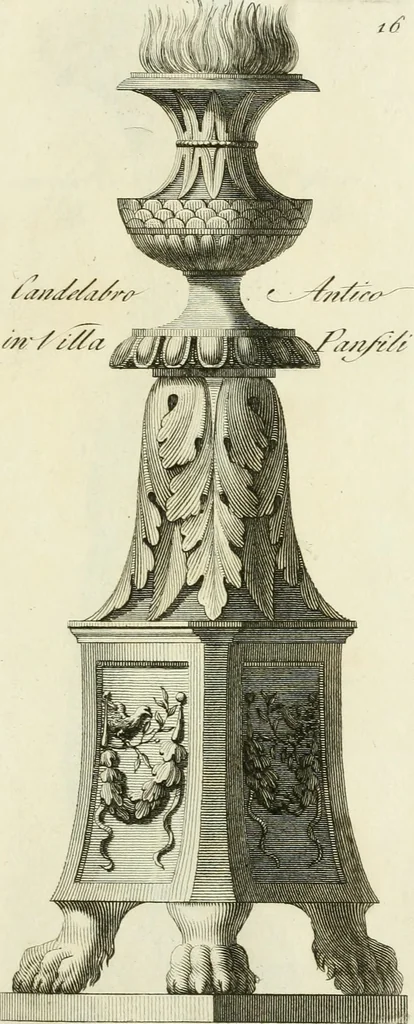 An illustration from Manuale di varj ornamenti tratti dalle fabbriche, e frammenti antichi : per uso, e commodo de' pittori, scultori, architetti, scarpellini, stuccatori, intagliatori di pietre, e legni, argentieri, giojellieri, ricamatori, ebanisti & c., 1781, leaf 46