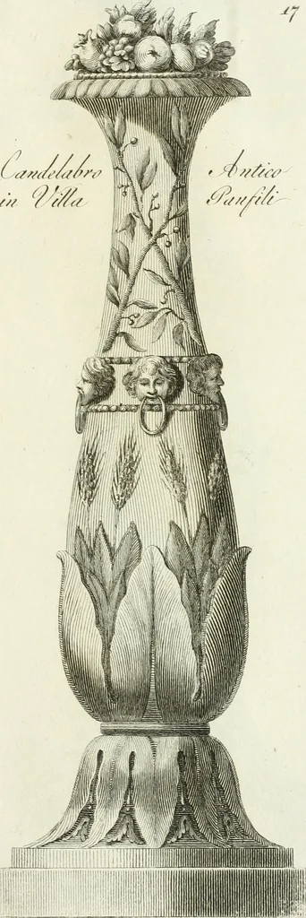 An illustration from Manuale di varj ornamenti tratti dalle fabbriche, e frammenti antichi : per uso, e commodo de' pittori, scultori, architetti, scarpellini, stuccatori, intagliatori di pietre, e legni, argentieri, giojellieri, ricamatori, ebanisti & c., 1781, leaf 48