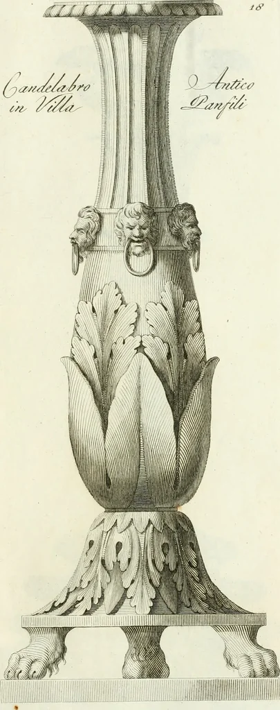 An illustration from Manuale di varj ornamenti tratti dalle fabbriche, e frammenti antichi : per uso, e commodo de' pittori, scultori, architetti, scarpellini, stuccatori, intagliatori di pietre, e legni, argentieri, giojellieri, ricamatori, ebanisti & c., 1781, leaf 50