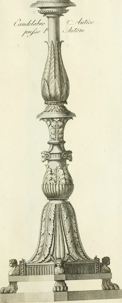An illustration from Manuale di varj ornamenti tratti dalle fabbriche, e frammenti antichi : per uso, e commodo de' pittori, scultori, architetti, scarpellini, stuccatori, intagliatori di pietre, e legni, argentieri, giojellieri, ricamatori, ebanisti & c., 1781, leaf 54