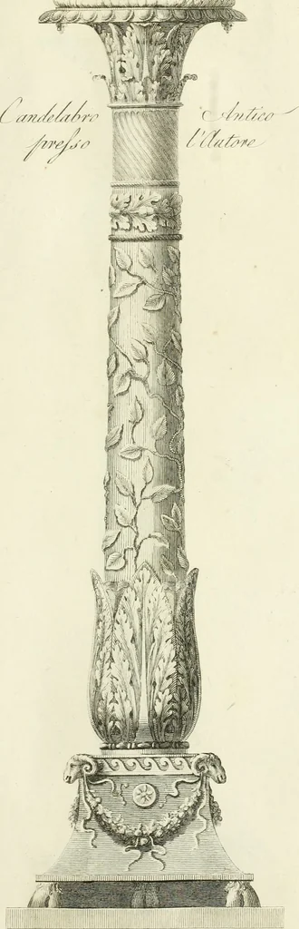 An illustration from Manuale di varj ornamenti tratti dalle fabbriche, e frammenti antichi : per uso, e commodo de' pittori, scultori, architetti, scarpellini, stuccatori, intagliatori di pietre, e legni, argentieri, giojellieri, ricamatori, ebanisti & c., 1781, leaf 58