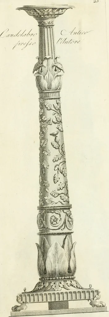 An illustration from Manuale di varj ornamenti tratti dalle fabbriche, e frammenti antichi : per uso, e commodo de' pittori, scultori, architetti, scarpellini, stuccatori, intagliatori di pietre, e legni, argentieri, giojellieri, ricamatori, ebanisti & c., 1781, leaf 60