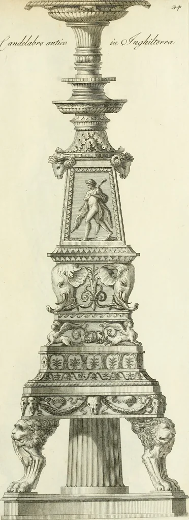 An illustration from Manuale di varj ornamenti tratti dalle fabbriche, e frammenti antichi : per uso, e commodo de' pittori, scultori, architetti, scarpellini, stuccatori, intagliatori di pietre, e legni, argentieri, giojellieri, ricamatori, ebanisti & c., 1781, leaf 62