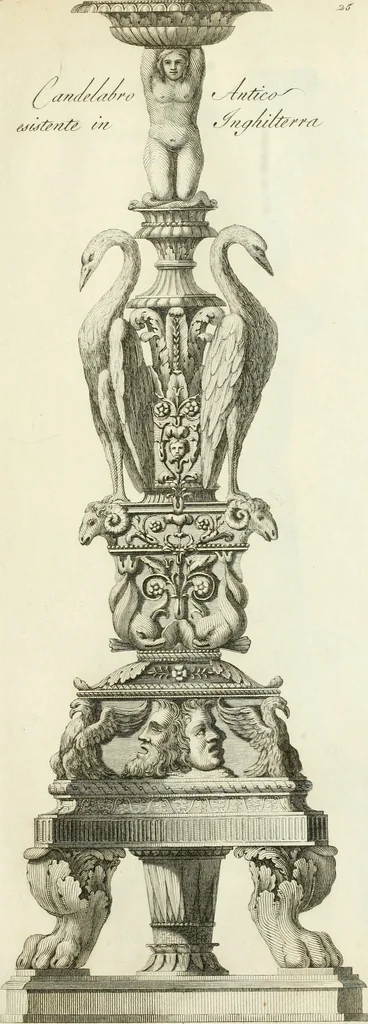 An illustration from Manuale di varj ornamenti tratti dalle fabbriche, e frammenti antichi : per uso, e commodo de' pittori, scultori, architetti, scarpellini, stuccatori, intagliatori di pietre, e legni, argentieri, giojellieri, ricamatori, ebanisti & c., 1781, leaf 64