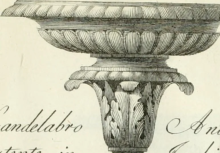 An illustration from Manuale di varj ornamenti tratti dalle fabbriche, e frammenti antichi : per uso, e commodo de' pittori, scultori, architetti, scarpellini, stuccatori, intagliatori di pietre, e legni, argentieri, giojellieri, ricamatori, ebanisti & c., 1781, leaf 68