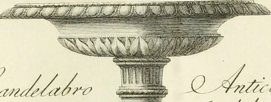 An illustration from Manuale di varj ornamenti tratti dalle fabbriche, e frammenti antichi : per uso, e commodo de' pittori, scultori, architetti, scarpellini, stuccatori, intagliatori di pietre, e legni, argentieri, giojellieri, ricamatori, ebanisti & c., 1781, leaf 70
