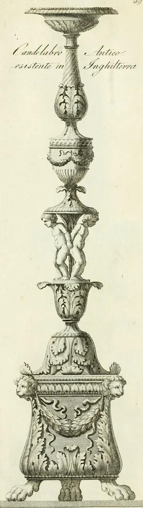 An illustration from Manuale di varj ornamenti tratti dalle fabbriche, e frammenti antichi : per uso, e commodo de' pittori, scultori, architetti, scarpellini, stuccatori, intagliatori di pietre, e legni, argentieri, giojellieri, ricamatori, ebanisti & c., 1781, leaf 72