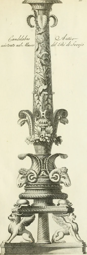 An illustration from Manuale di varj ornamenti tratti dalle fabbriche, e frammenti antichi : per uso, e commodo de' pittori, scultori, architetti, scarpellini, stuccatori, intagliatori di pietre, e legni, argentieri, giojellieri, ricamatori, ebanisti & c., 1781, leaf 74