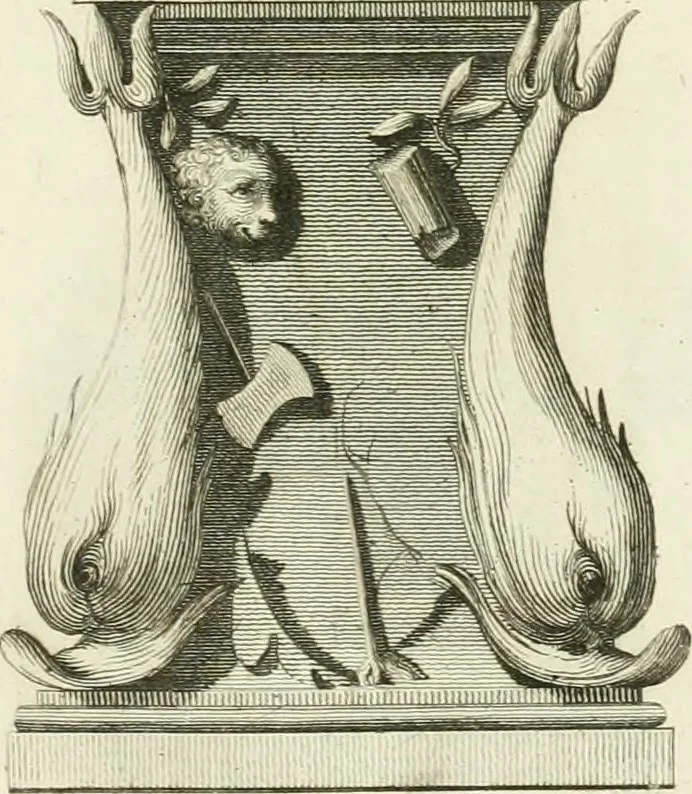 An illustration from Manuale di varj ornamenti tratti dalle fabbriche, e frammenti antichi : per uso, e commodo de' pittori, scultori, architetti, scarpellini, stuccatori, intagliatori di pietre, e legni, argentieri, giojellieri, ricamatori, ebanisti & c., 1781, leaf 82