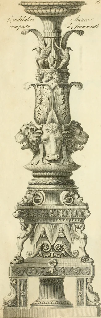 An illustration from Manuale di varj ornamenti tratti dalle fabbriche, e frammenti antichi : per uso, e commodo de' pittori, scultori, architetti, scarpellini, stuccatori, intagliatori di pietre, e legni, argentieri, giojellieri, ricamatori, ebanisti & c., 1781, leaf 86