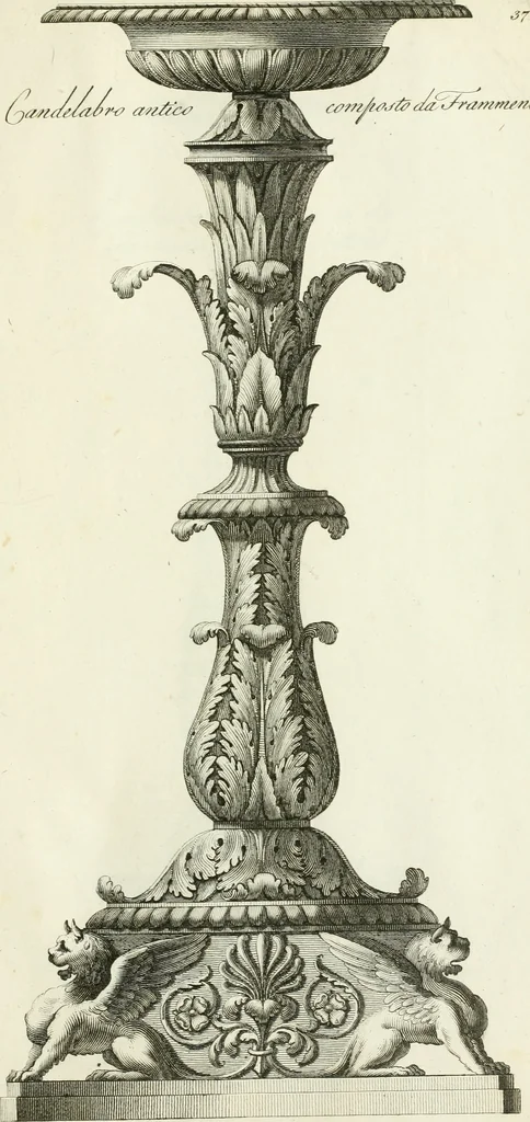 An illustration from Manuale di varj ornamenti tratti dalle fabbriche, e frammenti antichi : per uso, e commodo de' pittori, scultori, architetti, scarpellini, stuccatori, intagliatori di pietre, e legni, argentieri, giojellieri, ricamatori, ebanisti & c., 1781, leaf 88