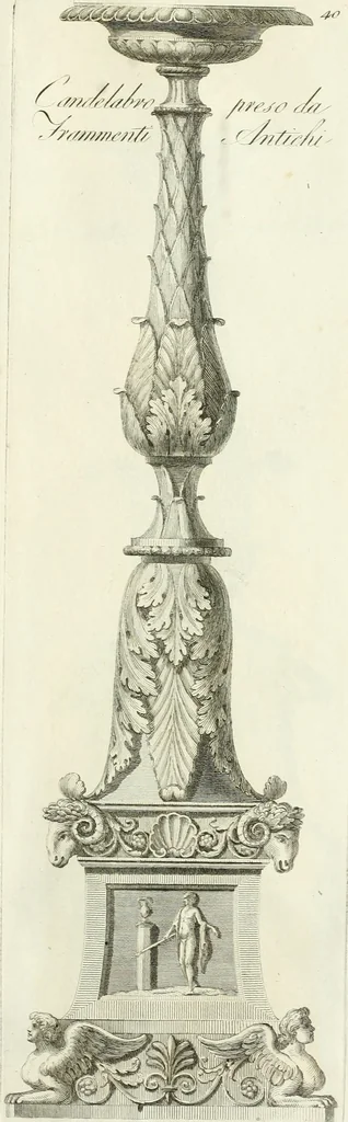 An illustration from Manuale di varj ornamenti tratti dalle fabbriche, e frammenti antichi : per uso, e commodo de' pittori, scultori, architetti, scarpellini, stuccatori, intagliatori di pietre, e legni, argentieri, giojellieri, ricamatori, ebanisti & c., 1781, leaf 94