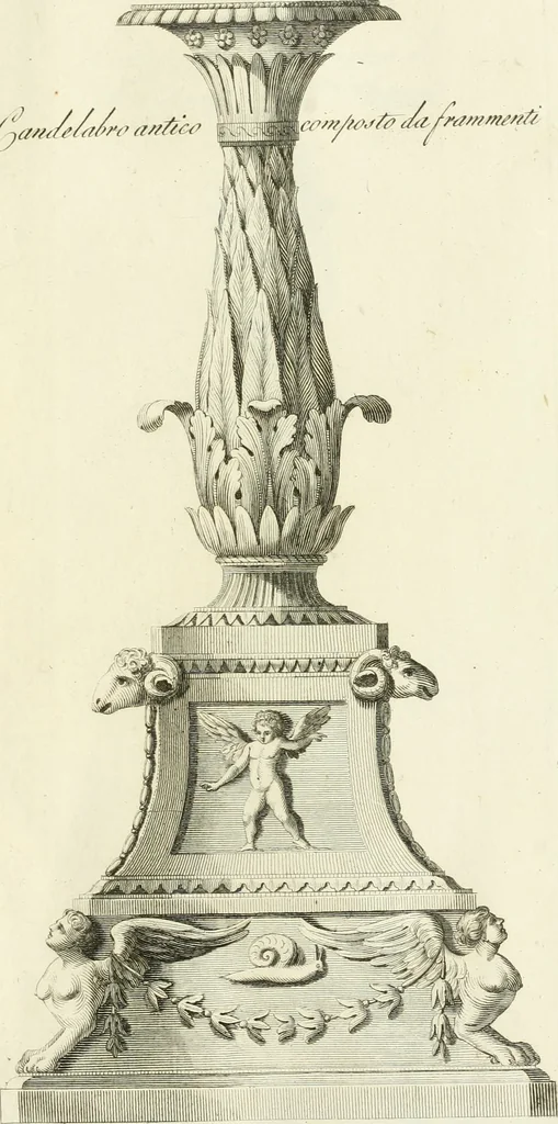An illustration from Manuale di varj ornamenti tratti dalle fabbriche, e frammenti antichi : per uso, e commodo de' pittori, scultori, architetti, scarpellini, stuccatori, intagliatori di pietre, e legni, argentieri, giojellieri, ricamatori, ebanisti & c., 1781, leaf 96