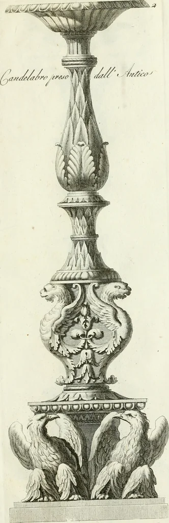 An illustration from Manuale di varj ornamenti tratti dalle fabbriche, e frammenti antichi : per uso, e commodo de' pittori, scultori, architetti, scarpellini, stuccatori, intagliatori di pietre, e legni, argentieri, giojellieri, ricamatori, ebanisti & c., 1781, leaf 16