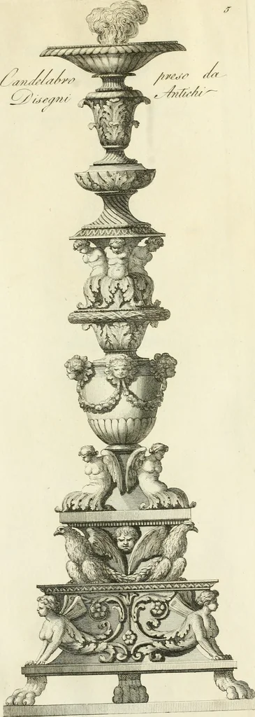An illustration from Manuale di varj ornamenti tratti dalle fabbriche, e frammenti antichi : per uso, e commodo de' pittori, scultori, architetti, scarpellini, stuccatori, intagliatori di pietre, e legni, argentieri, giojellieri, ricamatori, ebanisti & c., 1781, leaf 22
