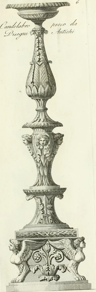 An illustration from Manuale di varj ornamenti tratti dalle fabbriche, e frammenti antichi : per uso, e commodo de' pittori, scultori, architetti, scarpellini, stuccatori, intagliatori di pietre, e legni, argentieri, giojellieri, ricamatori, ebanisti & c., 1781, leaf 24