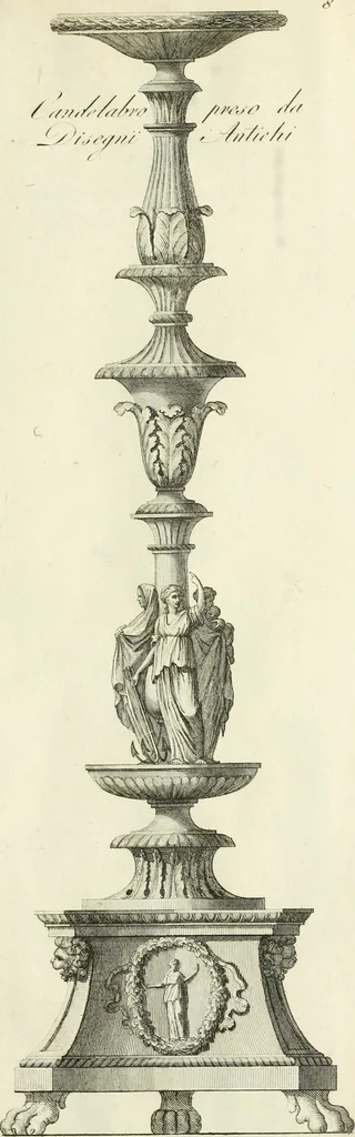 An illustration from Manuale di varj ornamenti tratti dalle fabbriche, e frammenti antichi : per uso, e commodo de' pittori, scultori, architetti, scarpellini, stuccatori, intagliatori di pietre, e legni, argentieri, giojellieri, ricamatori, ebanisti & c., 1781, leaf 28