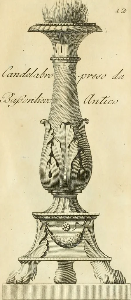 An illustration from Manuale di varj ornamenti tratti dalle fabbriche, e frammenti antichi : per uso, e commodo de' pittori, scultori, architetti, scarpellini, stuccatori, intagliatori di pietre, e legni, argentieri, giojellieri, ricamatori, ebanisti & c., 1781, leaf 36