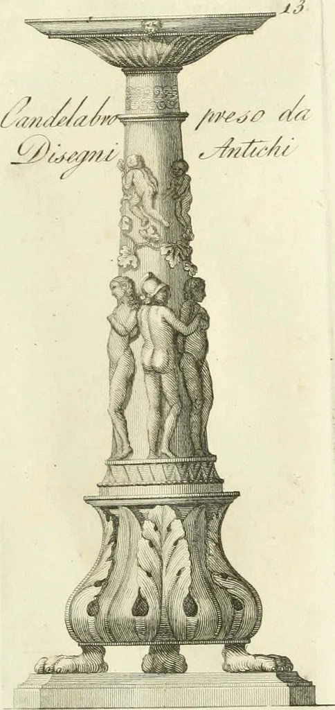 An illustration from Manuale di varj ornamenti tratti dalle fabbriche, e frammenti antichi : per uso, e commodo de' pittori, scultori, architetti, scarpellini, stuccatori, intagliatori di pietre, e legni, argentieri, giojellieri, ricamatori, ebanisti & c., 1781, leaf 38