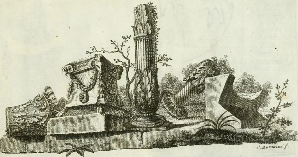 An illustration from Manuale di varj ornamenti tratti dalle fabbriche, e frammenti antichi : per uso, e commodo de' pittori, scultori, architetti, scarpellini, stuccatori, intagliatori di pietre, e legni, argentieri, giojellieri, ricamatori, ebanisti & c., 1781, leaf 4