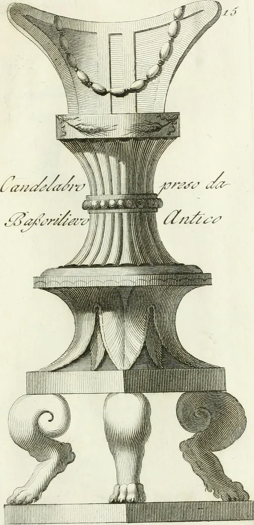 An illustration from Manuale di varj ornamenti tratti dalle fabbriche, e frammenti antichi : per uso, e commodo de' pittori, scultori, architetti, scarpellini, stuccatori, intagliatori di pietre, e legni, argentieri, giojellieri, ricamatori, ebanisti & c., 1781, leaf 42