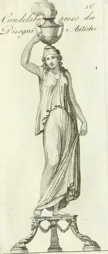 An illustration from Manuale di varj ornamenti tratti dalle fabbriche, e frammenti antichi : per uso, e commodo de' pittori, scultori, architetti, scarpellini, stuccatori, intagliatori di pietre, e legni, argentieri, giojellieri, ricamatori, ebanisti & c., 1781, leaf 44